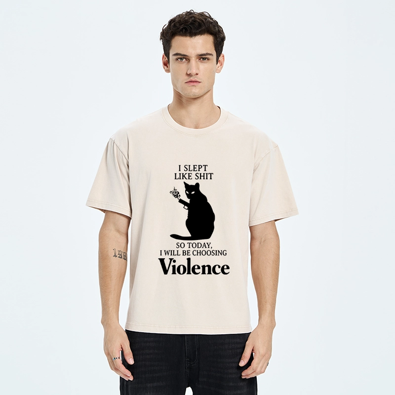 Tokyo-Tiger Mad Cat Mood Washed T-Shirt