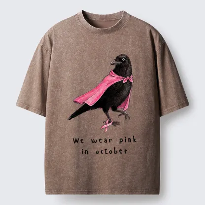 Tokyo-Tiger Pink Ribbon Raven Breast Cancer Awareness Washed T-Shirt