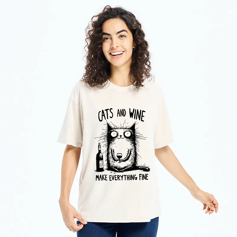 Tokyo‑Tiger Cats And Wine Washed T‑Shirt