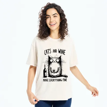 Tokyo‑Tiger Cats And Wine Washed T‑Shirt