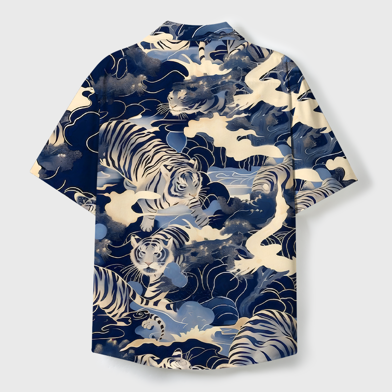 Tokyo-Tiger Tiger In The Waves Cuban Collar Shirt