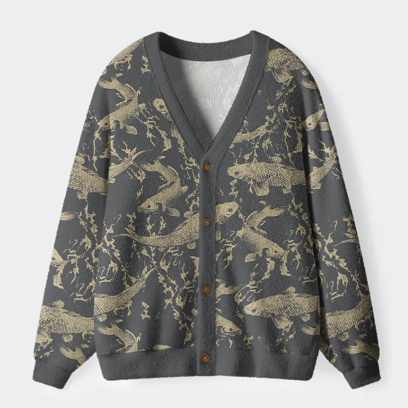 Tokyo-Tiger Vintage Japanese Koi Ugly Cardigan Sweater