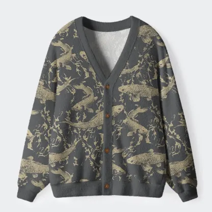 Tokyo-Tiger Vintage Japanese Koi Ugly Cardigan Sweater