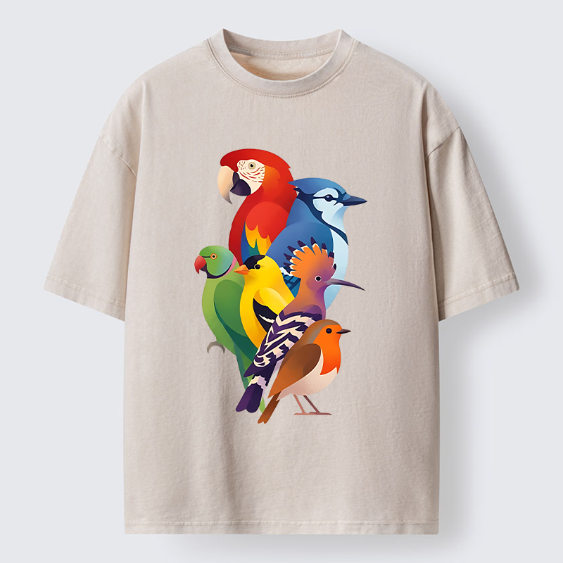 Tokyo-Tiger Colorful Bird Washed T-Shirt