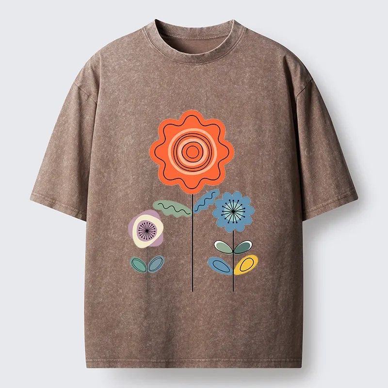 Tokyo‑Tiger Retro Floral Art Washed T‑Shirt