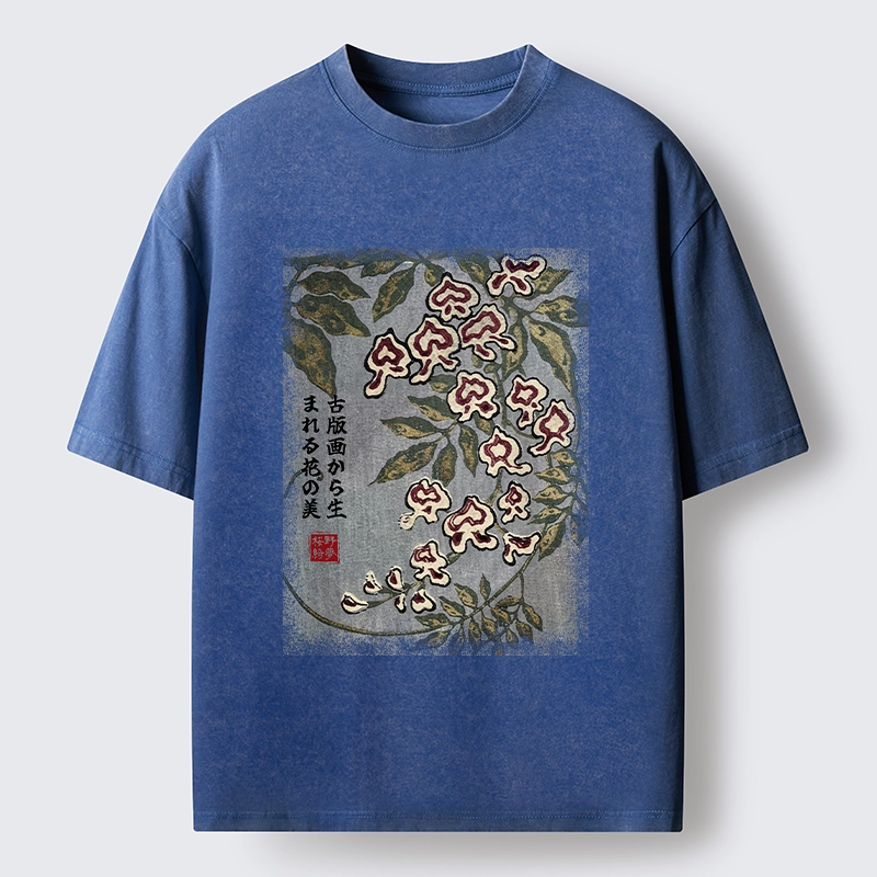 Tokyo‑Tiger Retro Vine Blossom Washed T‑Shirt