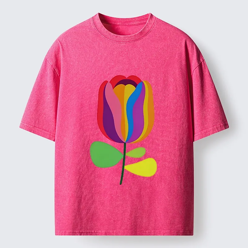 Tokyo‑Tiger Rainbow Tulip Bloom Washed T‑Shirt