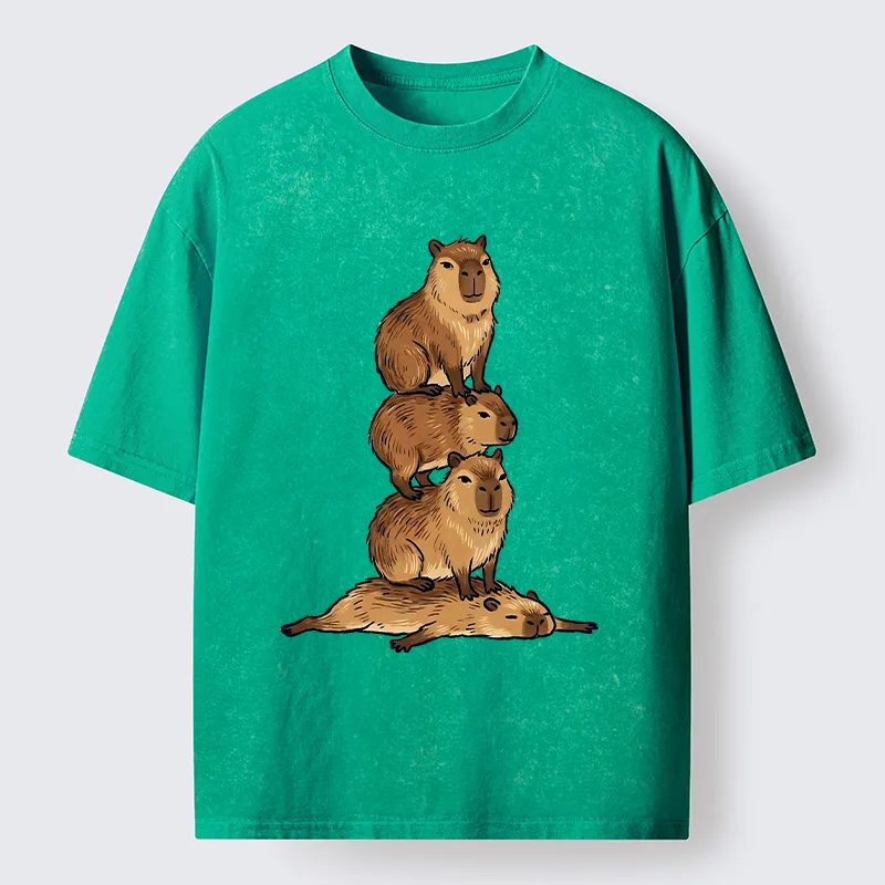 Tokyo-Tiger Chill Stack Capybara Meme Washed T-Shirt