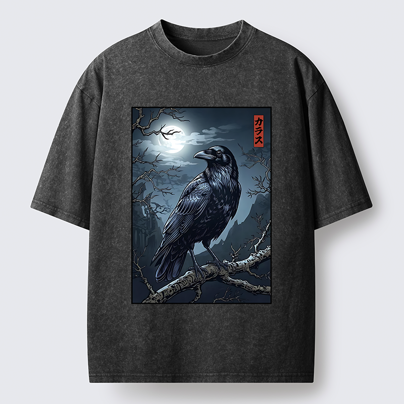 Tokyo-Tiger Full Moon Crow Vibe Washed T-Shirt