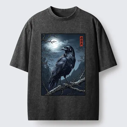 Tokyo-Tiger Full Moon Crow Vibe Washed T-Shirt