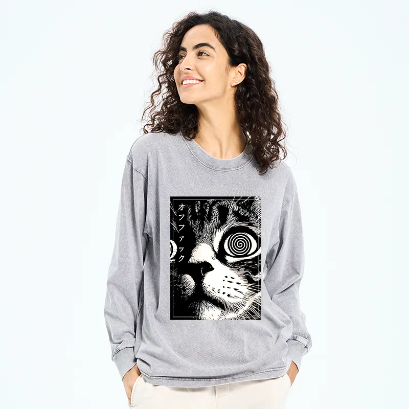 Tokyo-Tiger Scary Cat Japan Washed Long Sleeve T-Shirt