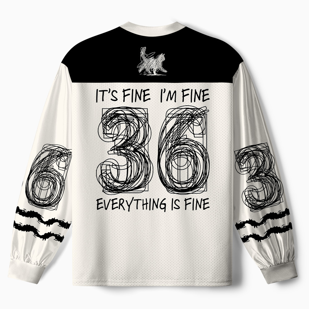 Tokyo-Tiger It's Fine I'm Fine Funny Mental Health Cat Paneled Long Sleeve Jersey