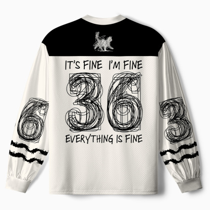 Tokyo-Tiger It's Fine I'm Fine Funny Mental Health Cat Paneled Long Sleeve Jersey