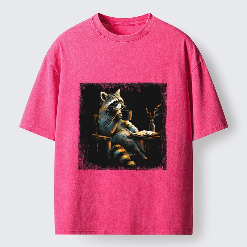 Tokyo‑Tiger Cozy Raccoon Reader Washed T‑Shirt