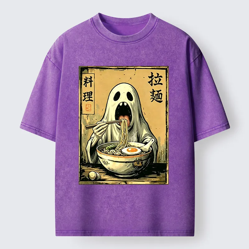 Tokyo‑Tiger Ghost Ramen Meme Washed T‑Shirt