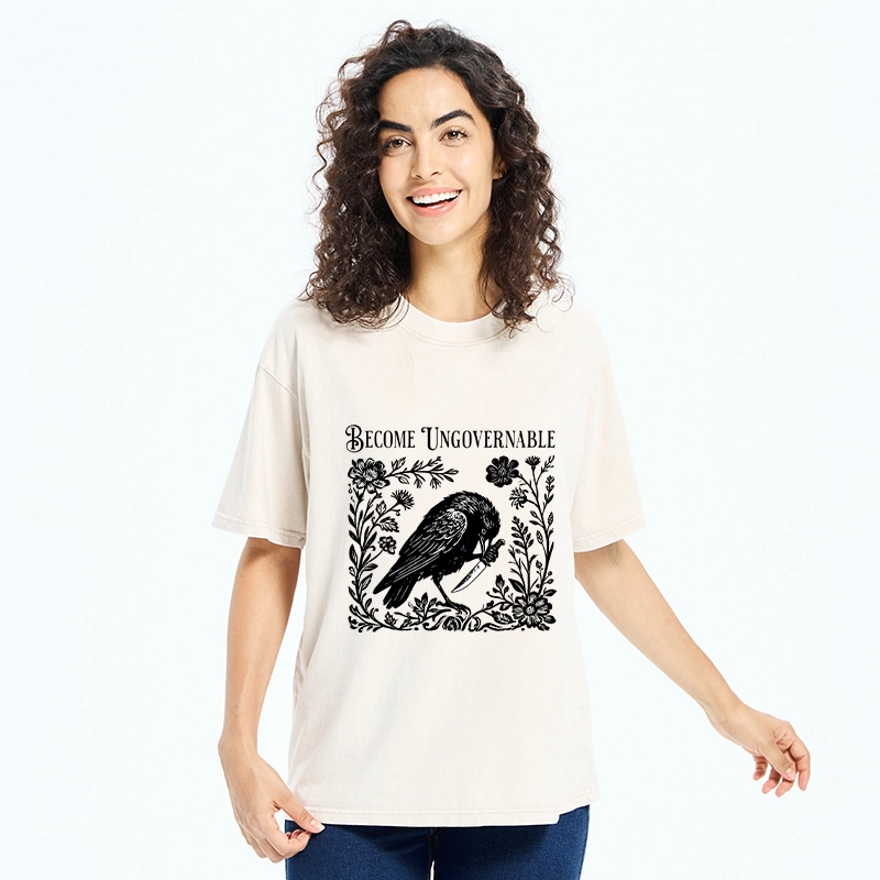Tokyo-Tiger Crow With Knife Floral Print Washed T-Shirt