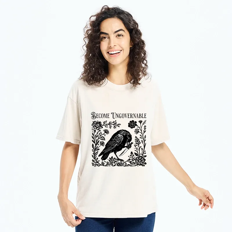 Tokyo-Tiger Crow With Knife Floral Print Washed T-Shirt