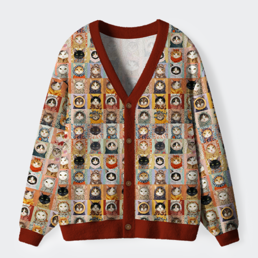 Tokyo-Tiger Kitty Quilt Ugly Cardigan Sweater