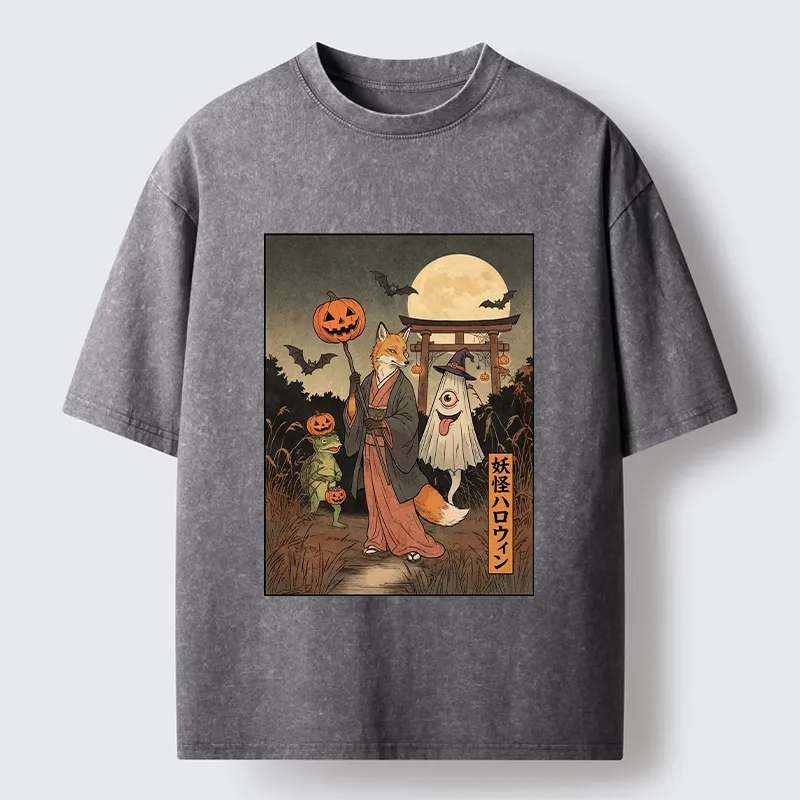 Tokyo‑Tiger Yokai Halloween Crew Washed T‑Shirt