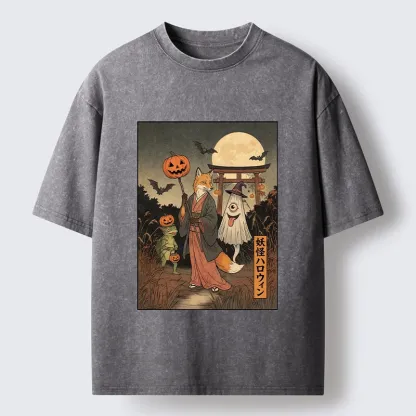 Tokyo‑Tiger Yokai Halloween Crew Washed T‑Shirt