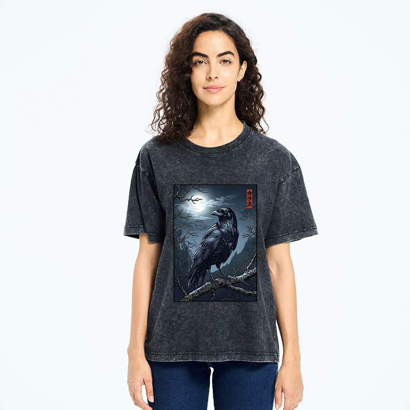 Tokyo-Tiger Full Moon Crow Vibe Washed T-Shirt
