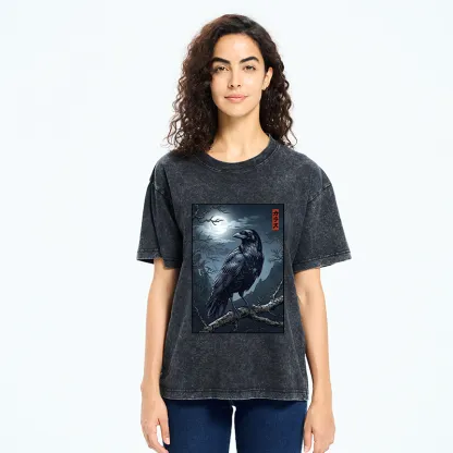 Tokyo-Tiger Full Moon Crow Vibe Washed T-Shirt