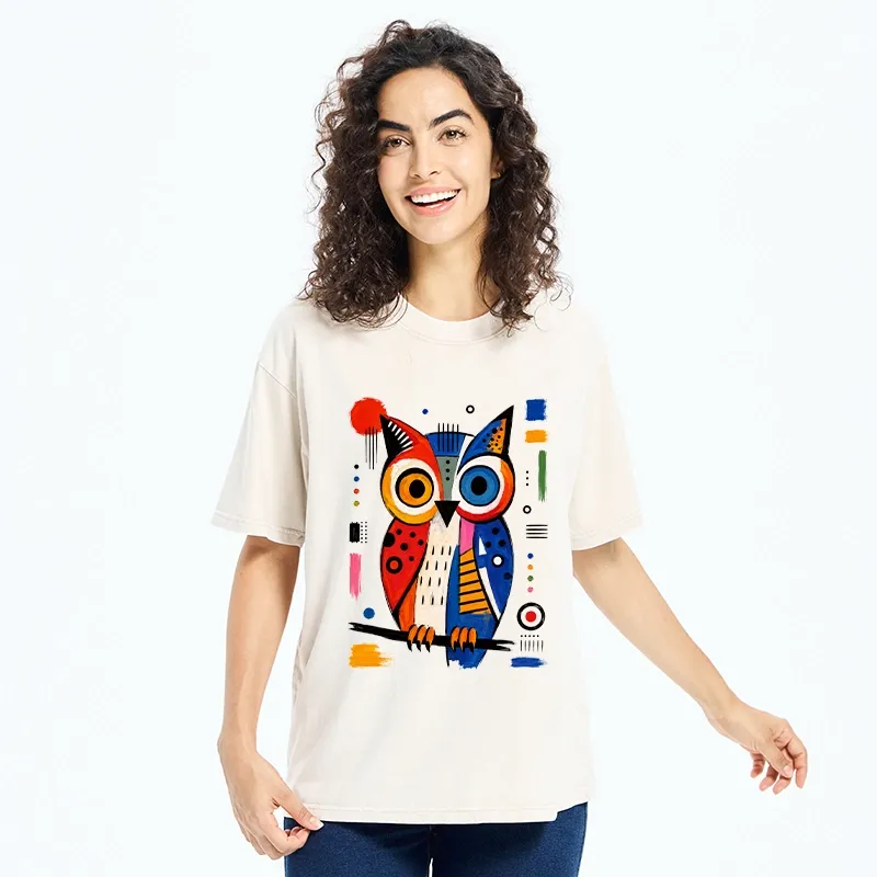 Tokyo‑Tiger Abstract Owl Art Washed T‑Shirt