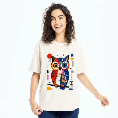 Tokyo‑Tiger Abstract Owl Art Washed T‑Shirt