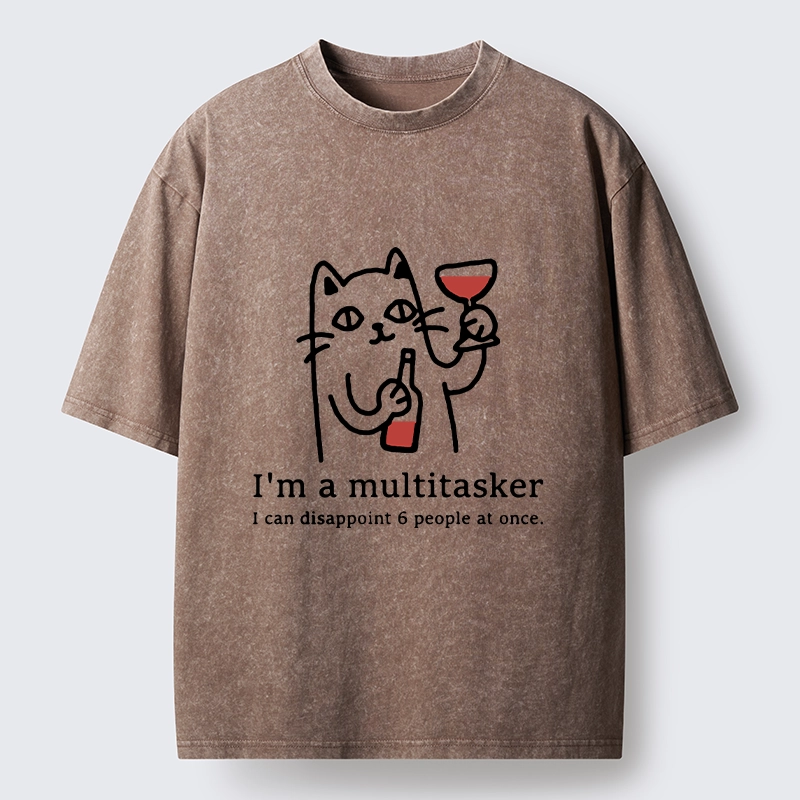 Tokyo-Tiger Funny Wine Lover Cat Washed T-Shirt