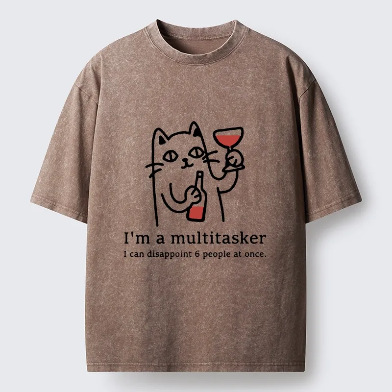 Tokyo-Tiger Funny Wine Lover Cat Washed T-Shirt