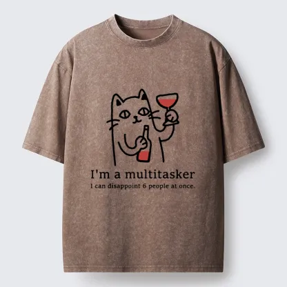 Tokyo-Tiger Funny Wine Lover Cat Washed T-Shirt