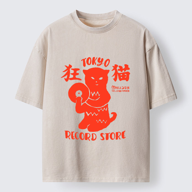 Tokyo-Tiger Wild Cat Vinyl Art Washed T-Shirt