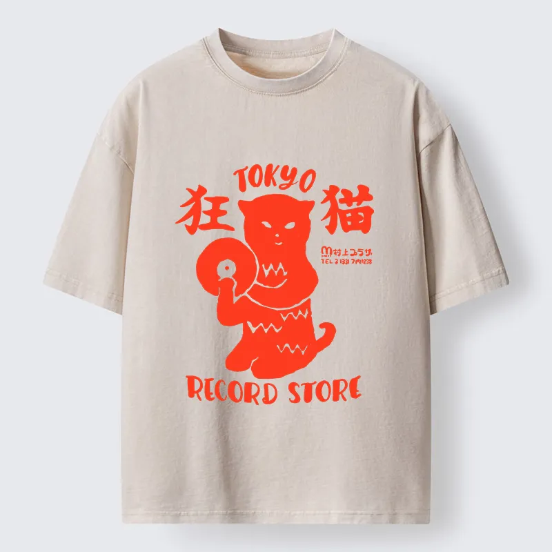 Tokyo-Tiger Wild Cat Vinyl Art Washed T-Shirt