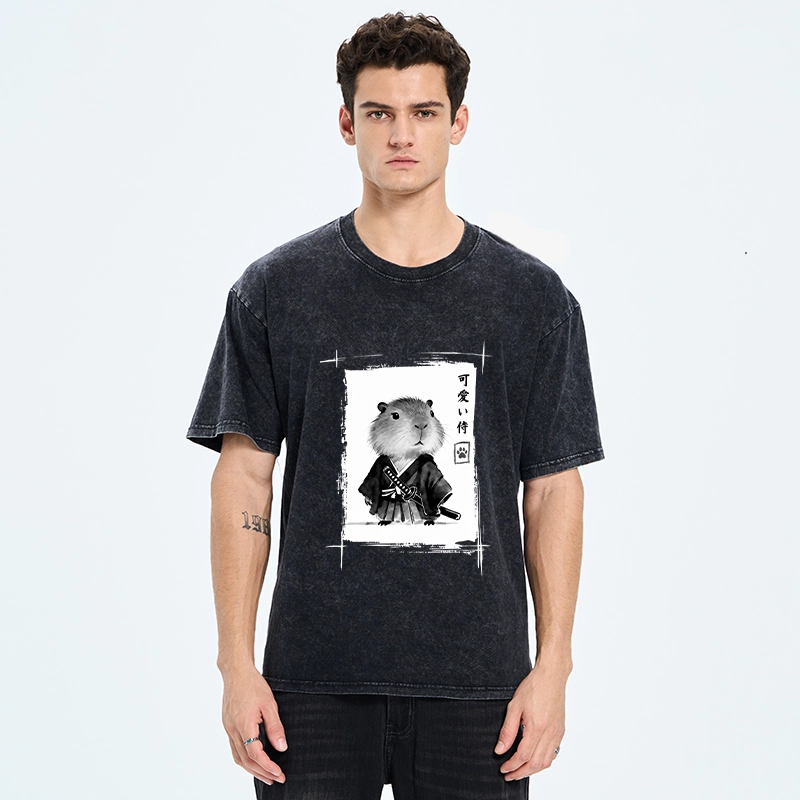 Tokyo-Tiger Cute Samurai Capybara Meme Washed T-Shirt