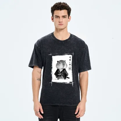Tokyo-Tiger Cute Samurai Capybara Meme Washed T-Shirt