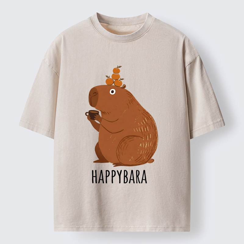 Tokyo-Tiger Cute Capybara Drinking Coffee Washed T-Shirt