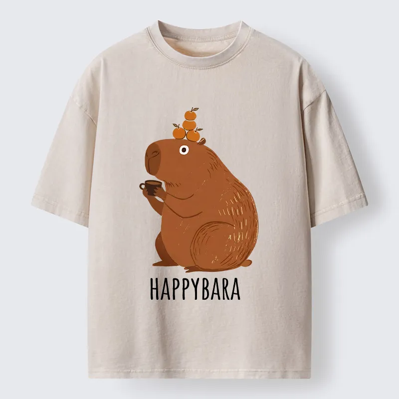 Tokyo-Tiger Cute Capybara Drinking Coffee Washed T-Shirt