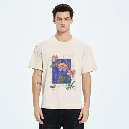 Tokyo-Tiger Lotus Art Floral Vibe Washed T-Shirt