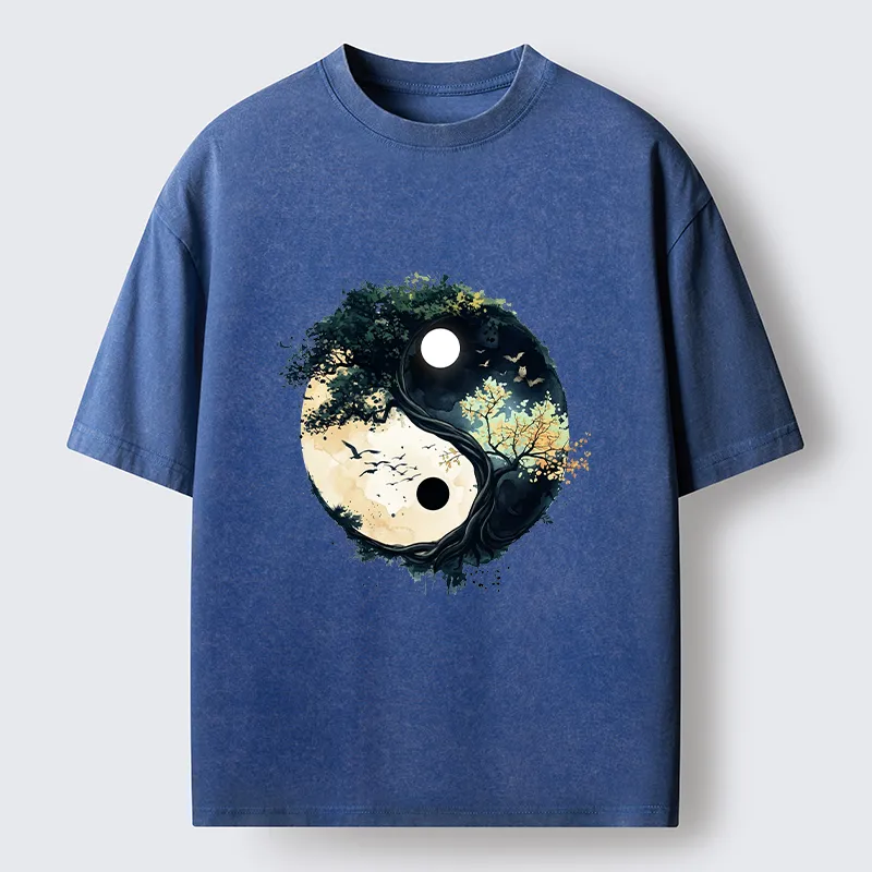 Tokyo-Tiger Yin Yang Tree Nature Washed T-Shirt