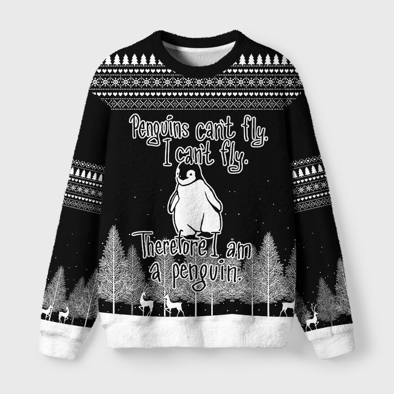 Tokyo-Tiger A Little Penguin and Its Big Logic Fuzzy Christmas Ugly Sweatshirt