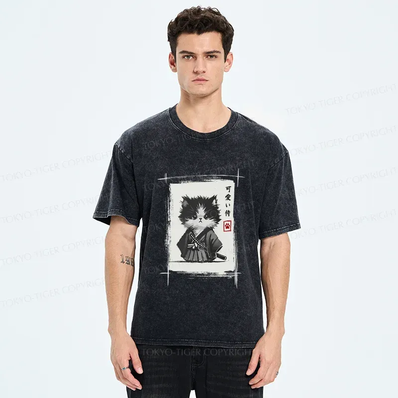 Tokyo-Tiger Kitten Samurai Washed T-Shirt