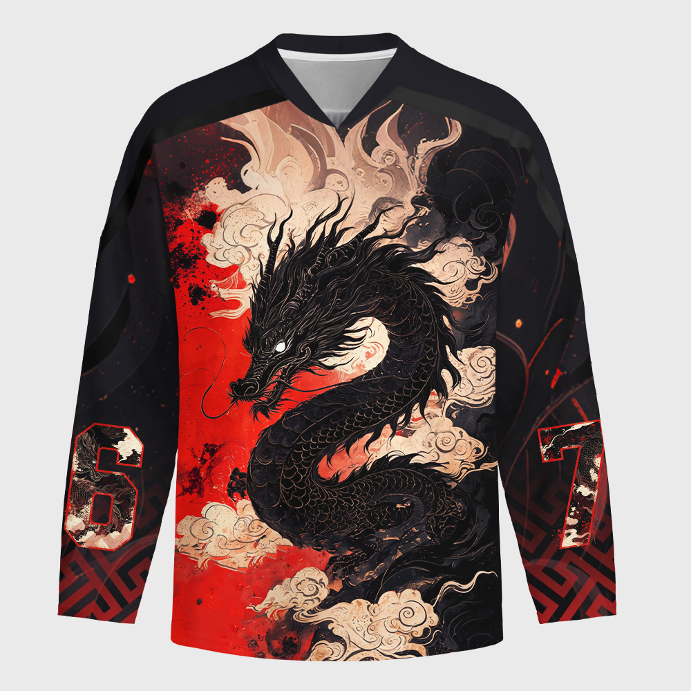 Tokyo-Tiger Obsidian Dragon Crimson Sky Long-Sleeve Hockey Jersey