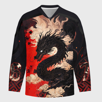 Tokyo-Tiger Obsidian Dragon Crimson Sky Long-Sleeve Hockey Jersey