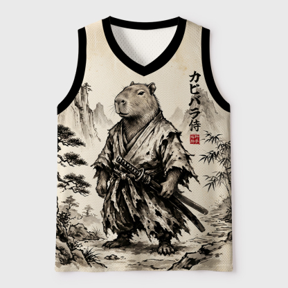 Tokyo-Tiger Japanese Ink Art Capybara Samurai Mesh Tank Top