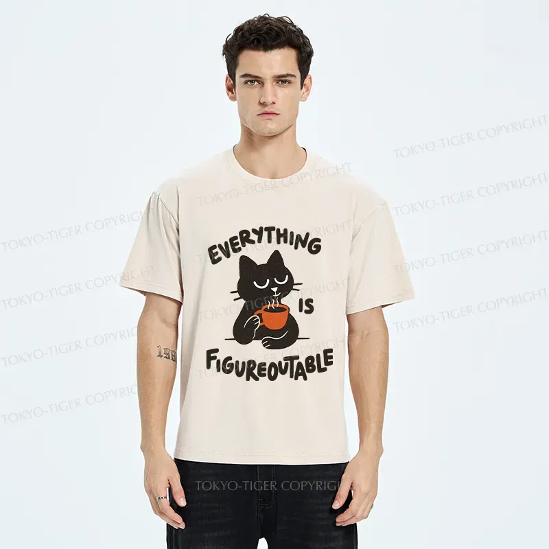 Tokyo-Tiger Cat Tasting Coffee Washed T-Shirt