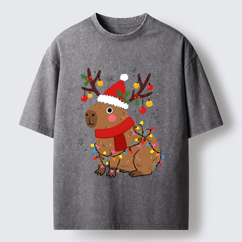 Tokyo-Tiger Cute Christmas Capybara Washed T-Shirt