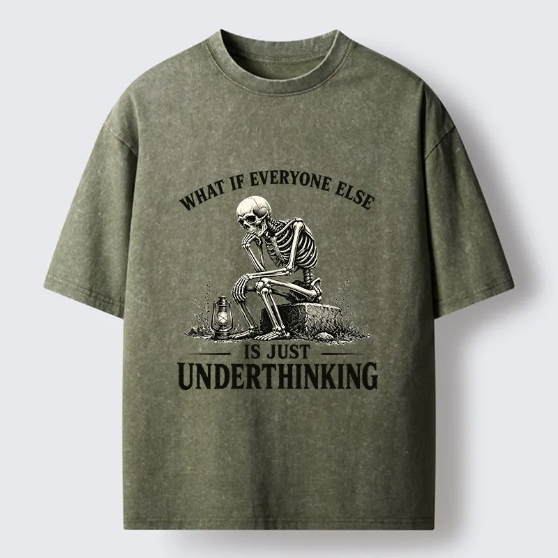 Tokyo-Tiger Skeleton Deep Thought Meme Washed T-Shirt