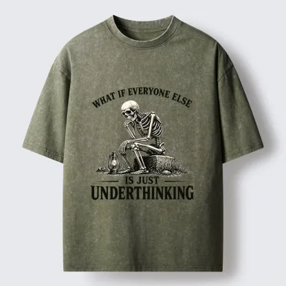 Tokyo-Tiger Skeleton Deep Thought Meme Washed T-Shirt