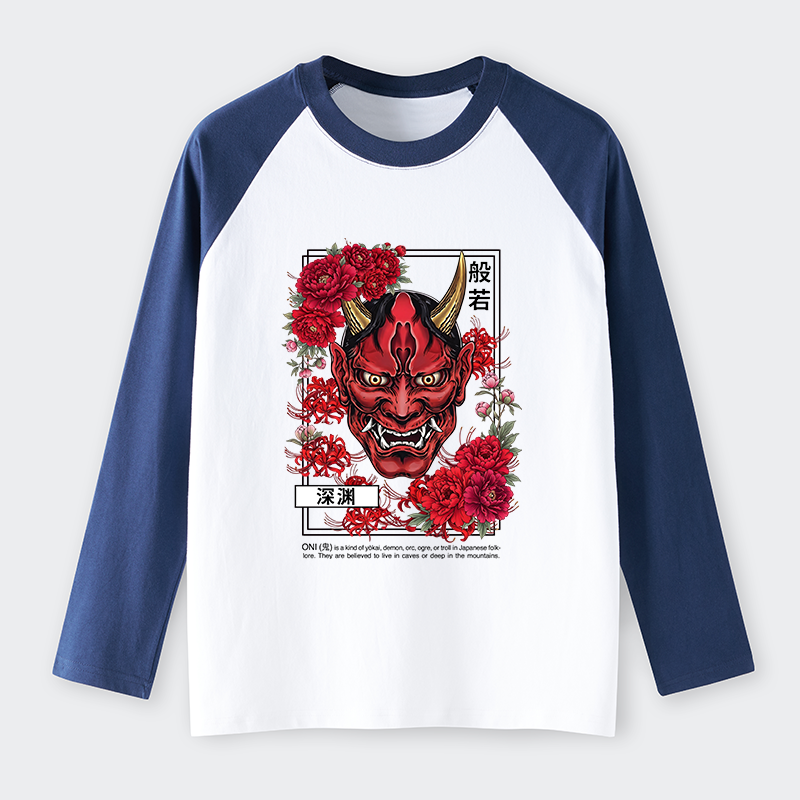 Tokyo-Tiger Cool Oni Floral Art Raglan Long Sleeve T-shirt