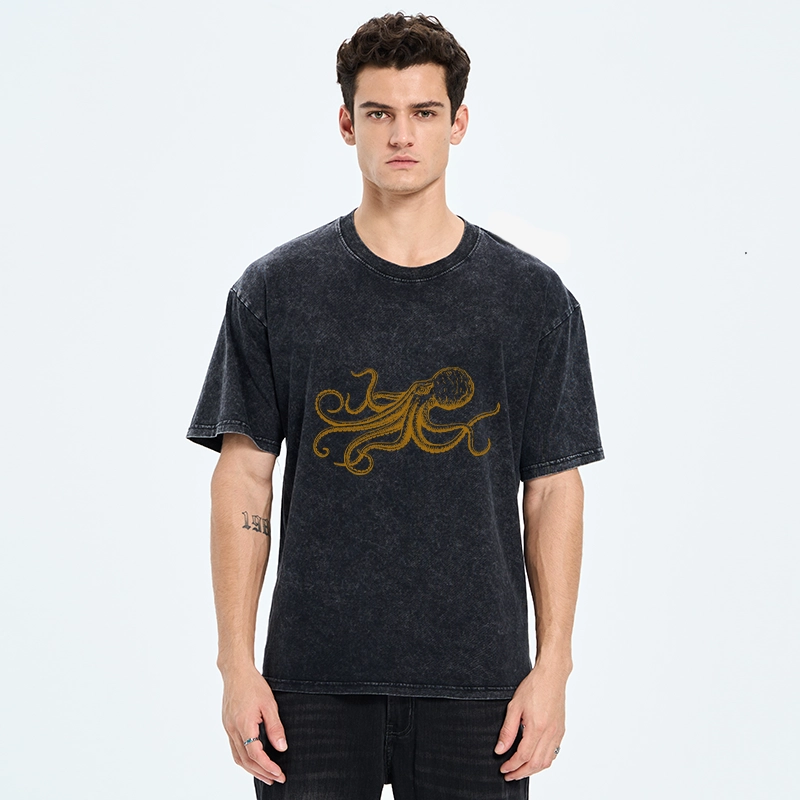 Tokyo-Tiger Vintage Octopus Illustration Art Washed T-Shirt